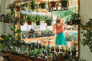 Shawna watering plants at Livingscape Plant Nursery